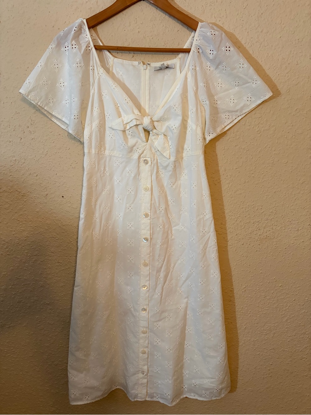 Madewell White Eyelet Button-Front Midi Dress with Front Tie